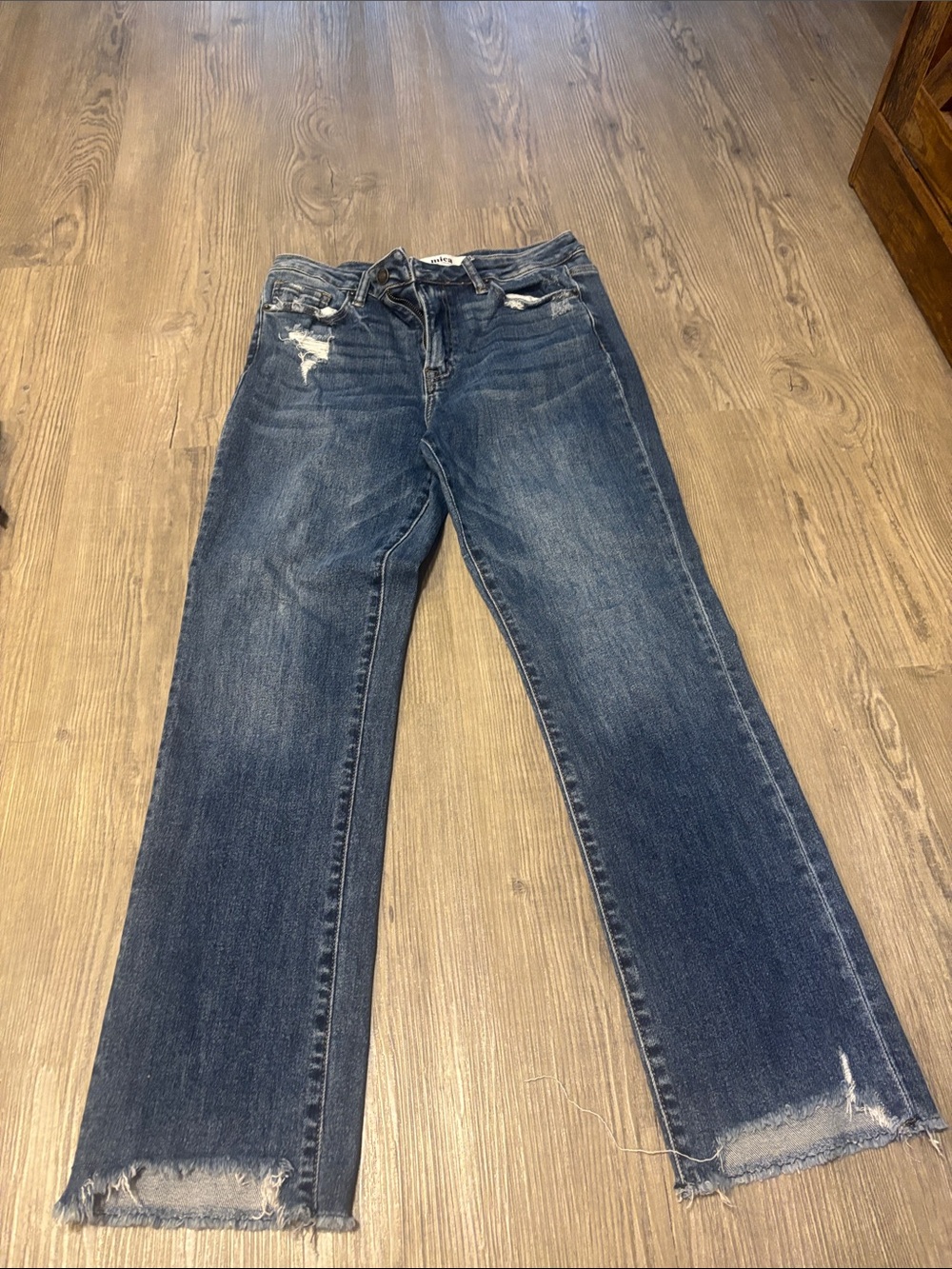 Mica Los Angeles Dark Blue Women's Distressed Straight-Leg Jeans size 28